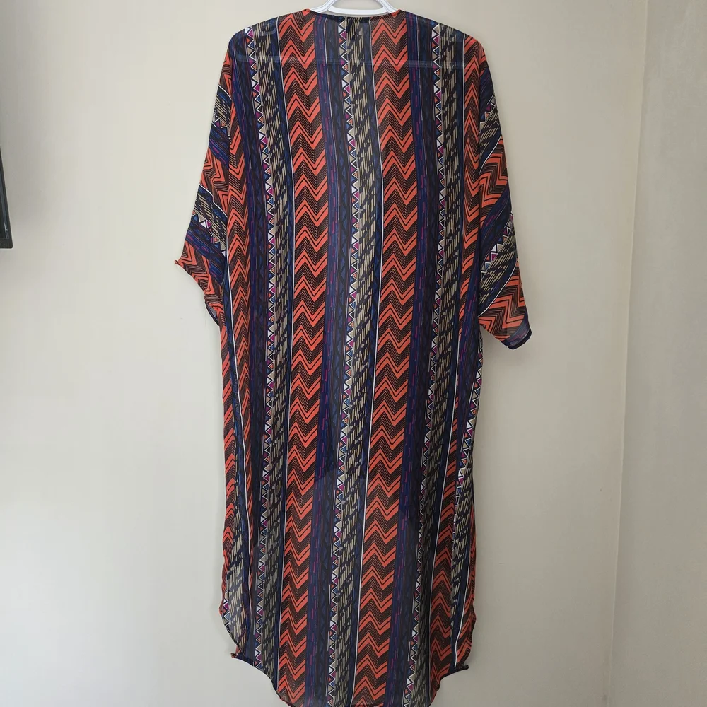Forever 21 Bold Geometric Chevron Print Orange, Blue Swim Coverup - Picture 2 of 5